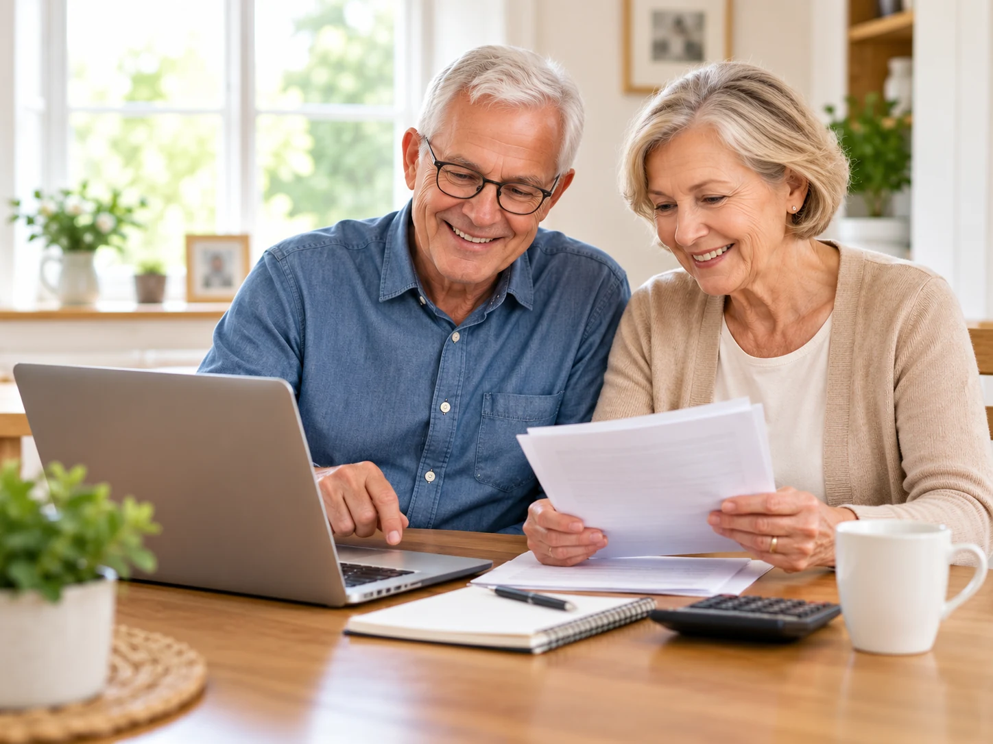 Illustrative couple discussing stairlift costs and potential support
