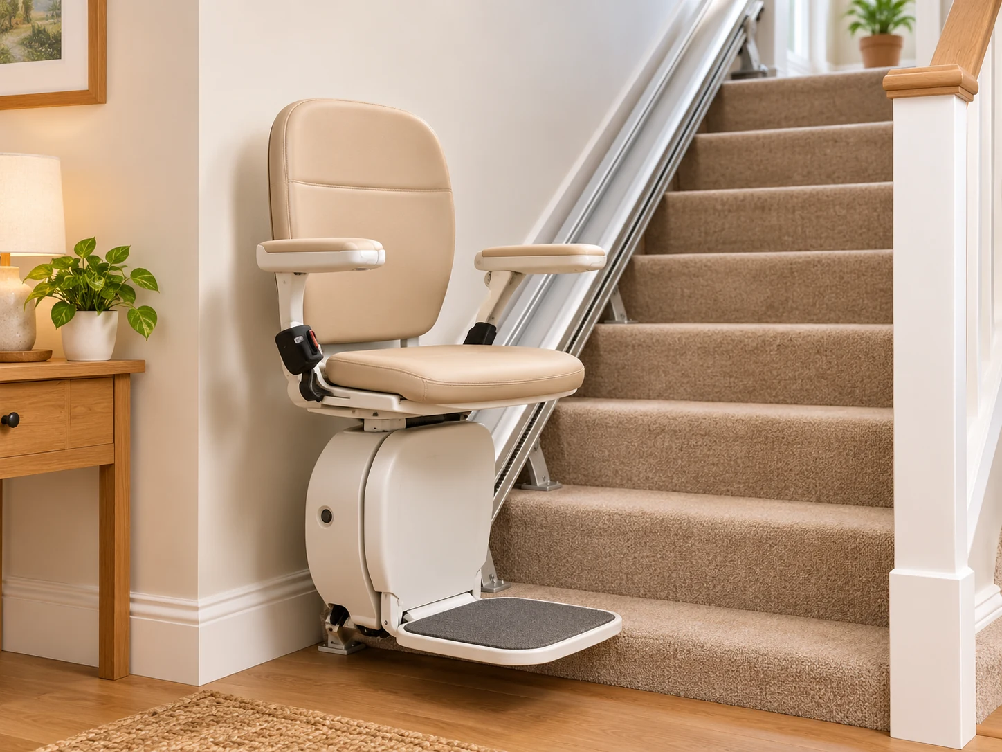 Illustrative new straight stairlift in a home